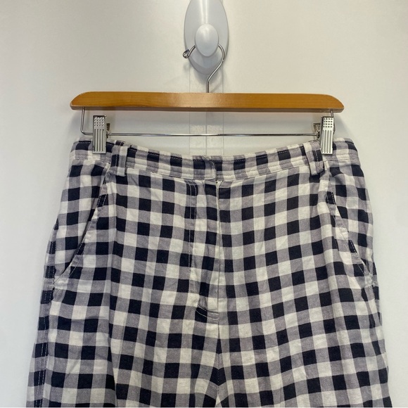 Lee Mathews Gingham Contrast Color Linen Cropped Pants - Picture 4 of 9